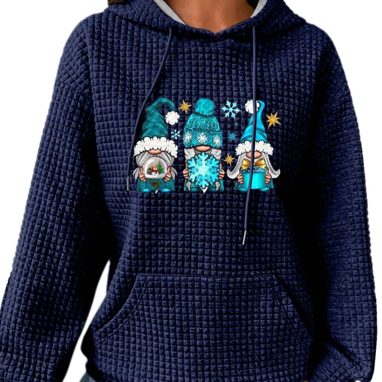 Women's Hooded Long-sleeved Patchwork Waffle Sweater - Image 6