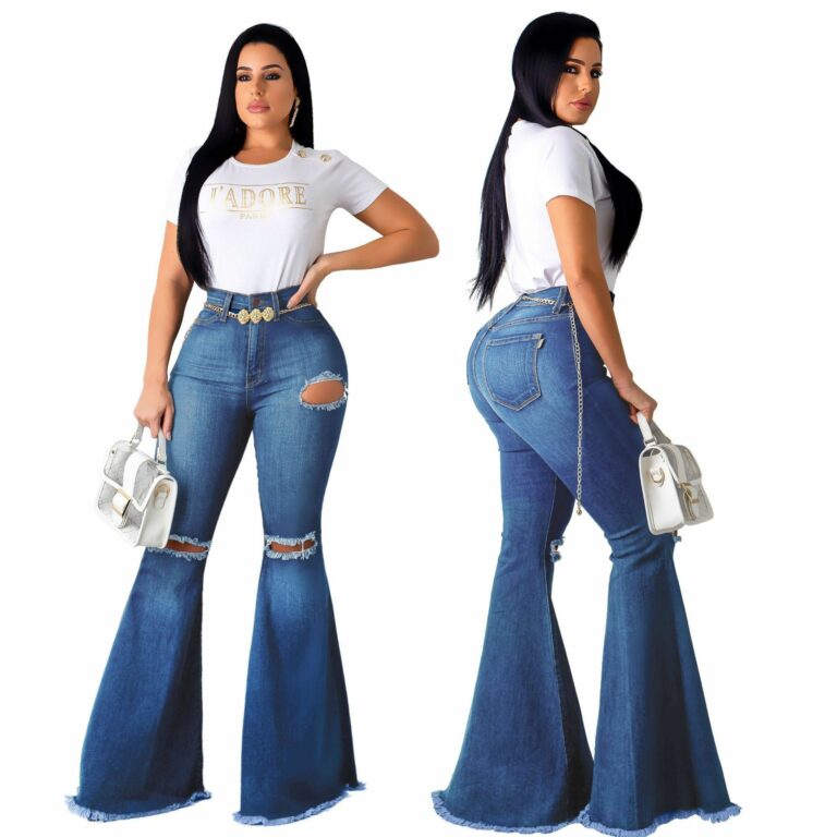 High-Waisted Retro Stretch Hip-Lifting Ripped Wide-Leg Flared Jeans - Image 2