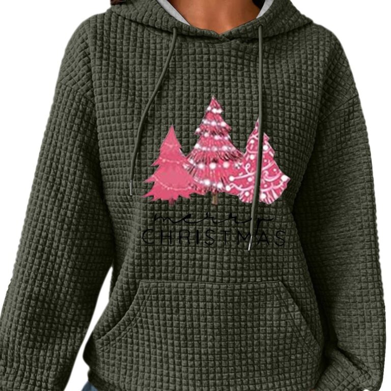 Women's Hooded Long-sleeved Patchwork Waffle Sweater - Image 3