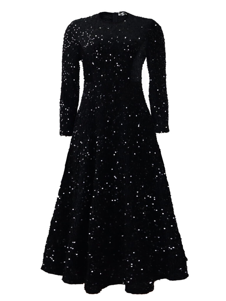 Women's Round Neck Long Sleeve Pure Color Sequins Mid-length Formal Dress - Image 8