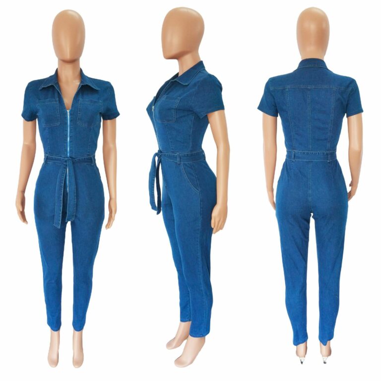 Washed Fashionable Sleeveless One-piece Denim Trousers - Image 5
