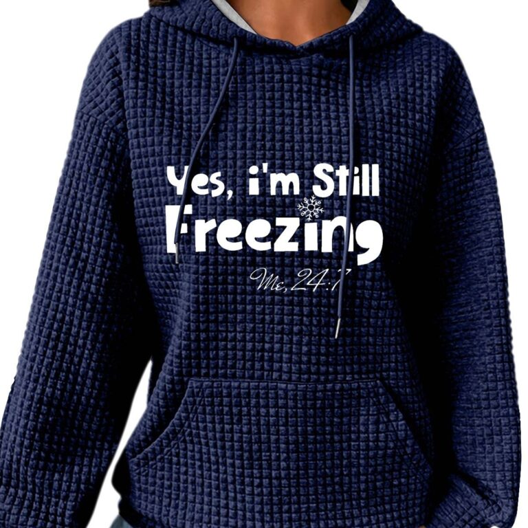 Women's Hooded Long-sleeved Patchwork Waffle Sweater - Image 4