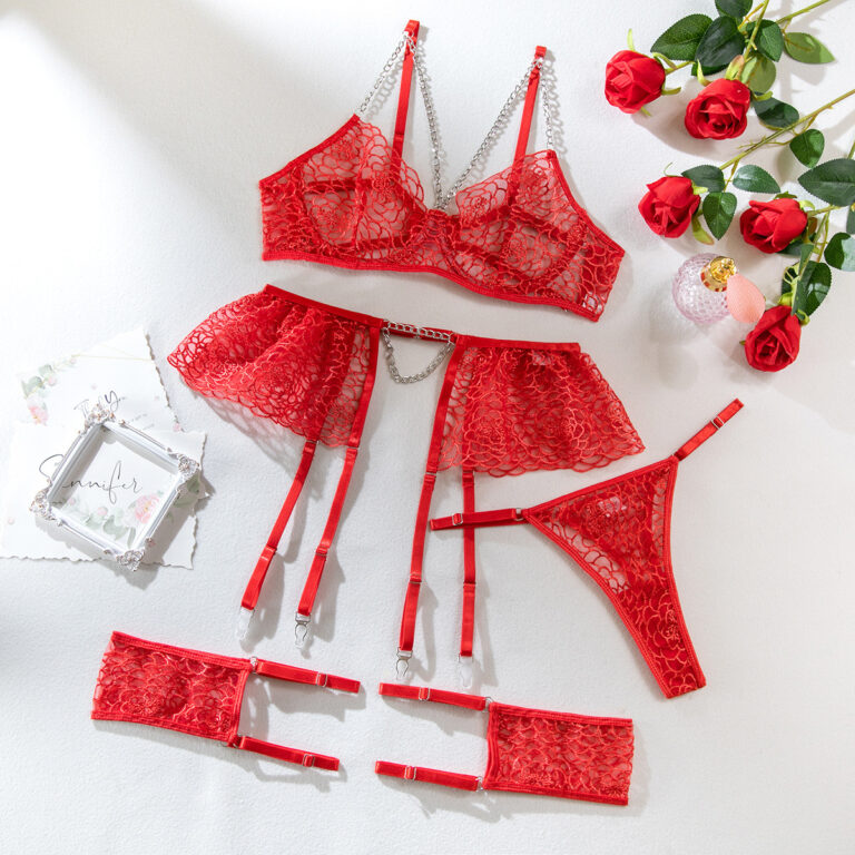 Metal Chain Strap Leg Circumference Steel Ring Sexy Underwear Four-piece Set - Image 4
