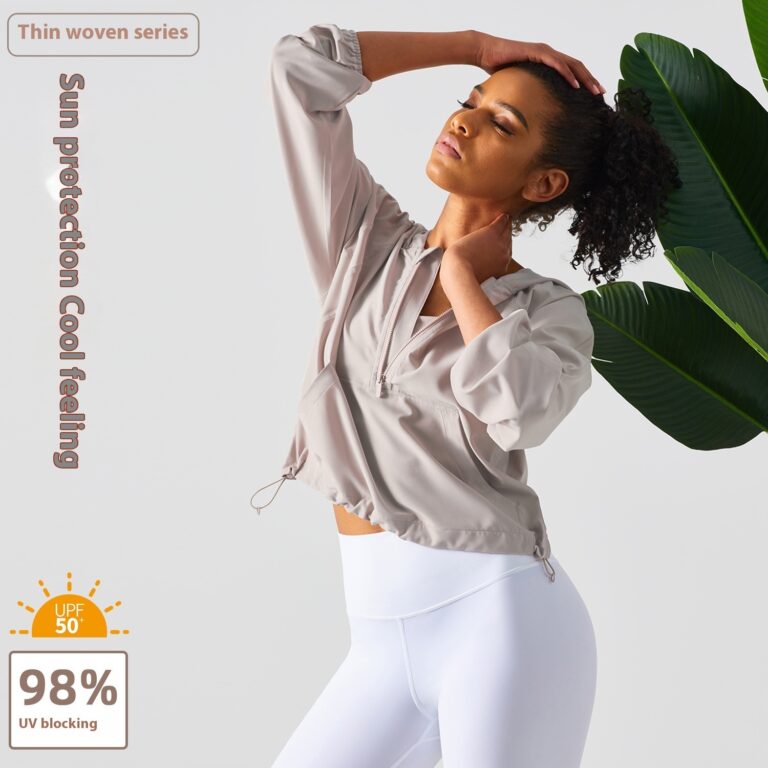 Women's Half Zipper Drawstring Workout Clothes - Image 3