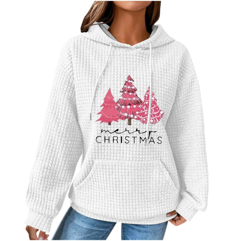 Women's Hooded Long-sleeved Patchwork Waffle Sweater - Image 8