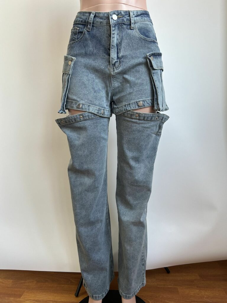 Women's Detachable Hanging Bag And Pants Stretch Denim Wear Shorts Trousers - Image 8