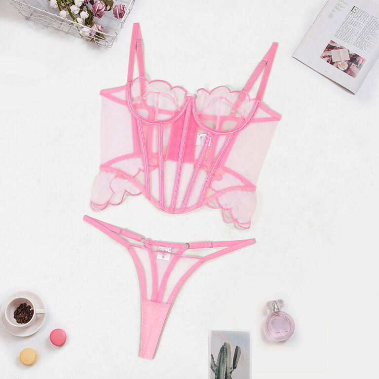 Shaping Sling Wave Mesh Edge Joint Fishbone See-through Sexy Underwear Two-piece - Image 6