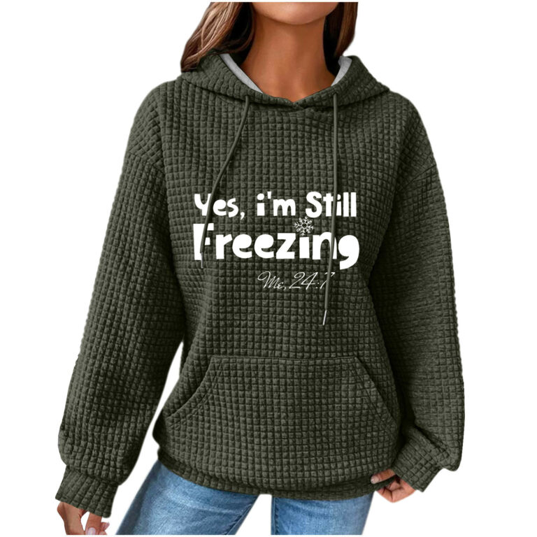 Women's Hooded Long-sleeved Patchwork Waffle Sweater - Image 10
