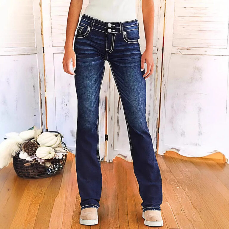 Women's Fashion Embroidered Denim Trousers Retro - Image 3