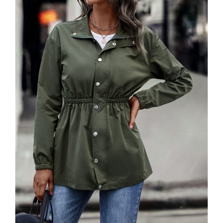 Women's Zippered Casual Mid Length Waist Windproof Jacket - Image 4