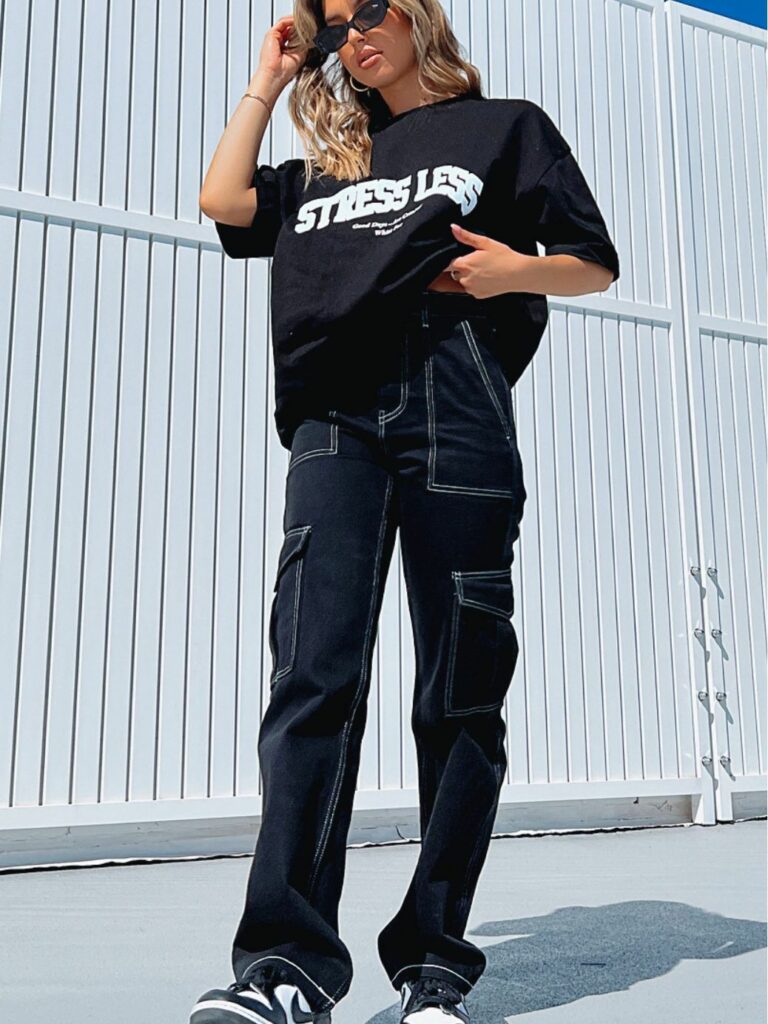 Women's Fashion Stitching Straight Multi-pocket Cargo Pants - Image 4