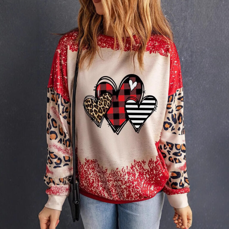 Heart Printing Round Neck Long Sleeve Pullover Hoodie - Image 3