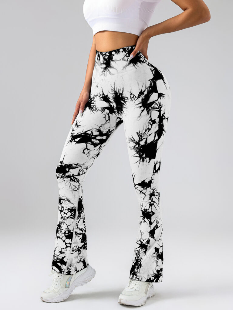 High-Waist Tummy Control Flare Yoga Pants For Women, Tie-Dye Stretch Slimming Bootcut Workout Pants, Fitness & Sports Activewear - Image 2