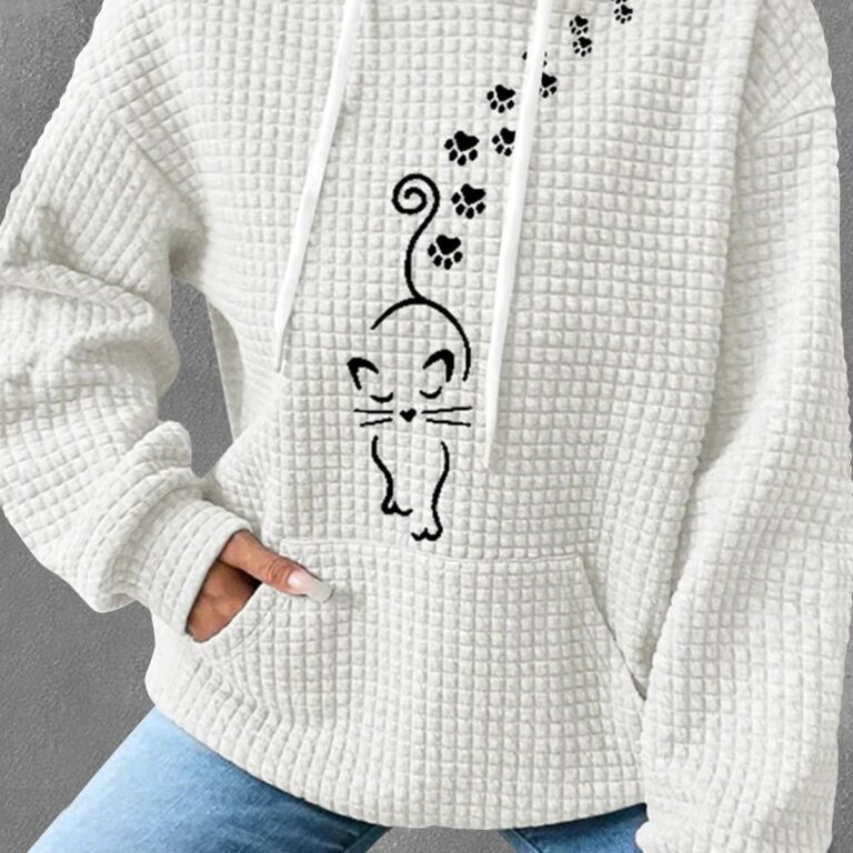 Women's Hooded Long-sleeved Patchwork Waffle Sweater - Image 2