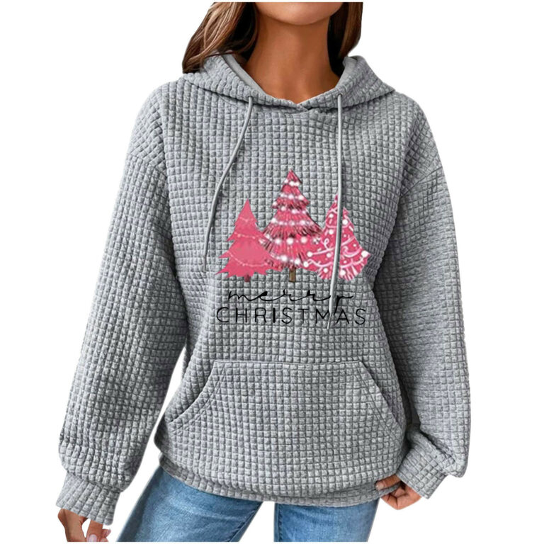 Women's Hooded Long-sleeved Patchwork Waffle Sweater - Image 9