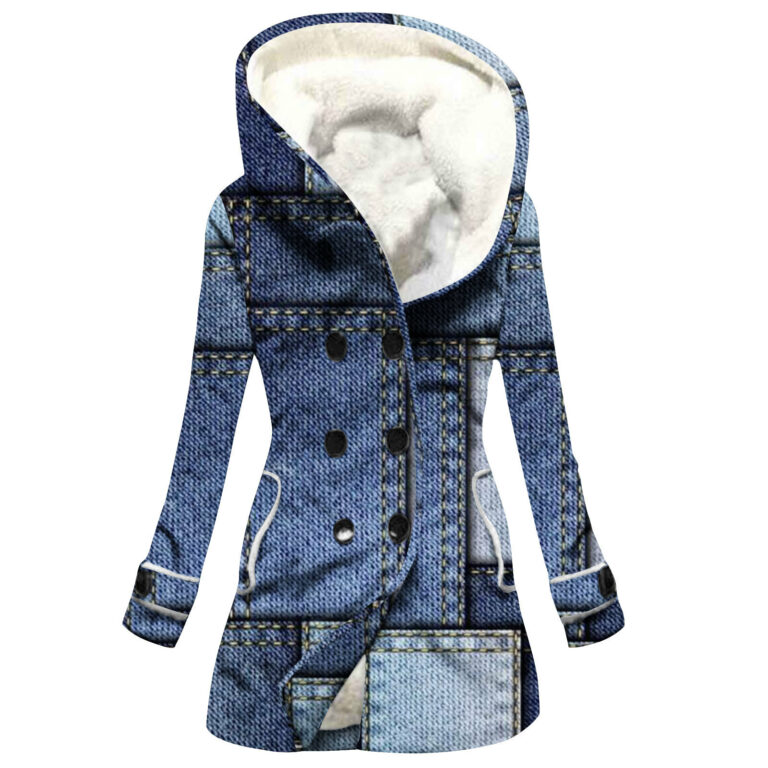 Women's Windbreaker Winter Thickened Imitation Lamb Stitching Floral Hooded - Image 6