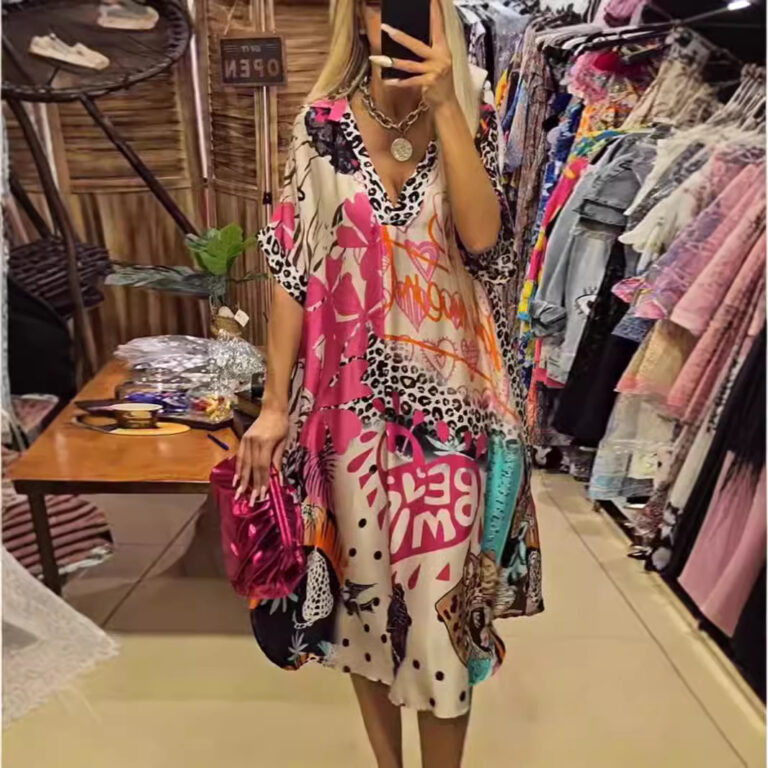 Color Printing Deep V Dress Women - Image 2