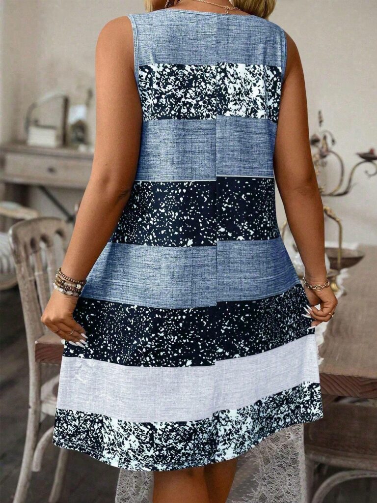 Plus-size Striped Tank Top Sleeveless Skirt Print - Image 2