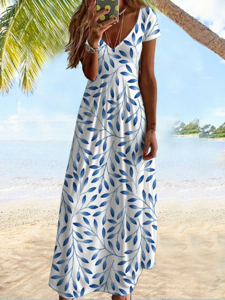 Women's 3D Printed V-neck Casual Fashion Dress - Image 5