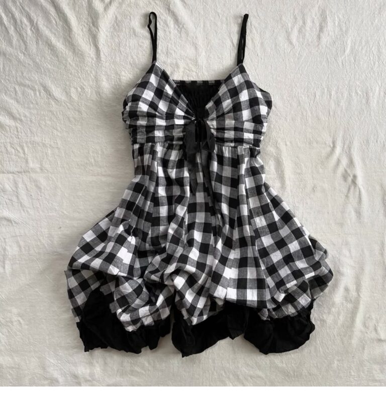 Women's Casual Black And White Checkered Camisole Dress - Image 2