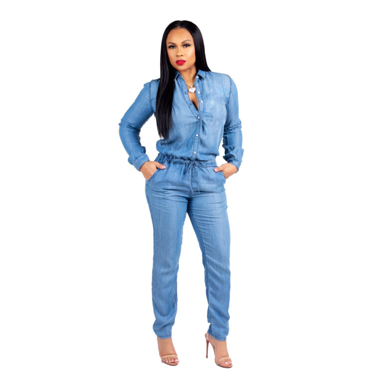 Lace-up Jeans Women's Slim Casual Jumpsuit - Image 6