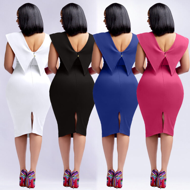 Sleeveless Square Collar Back Zipper Slit Dress - Image 3