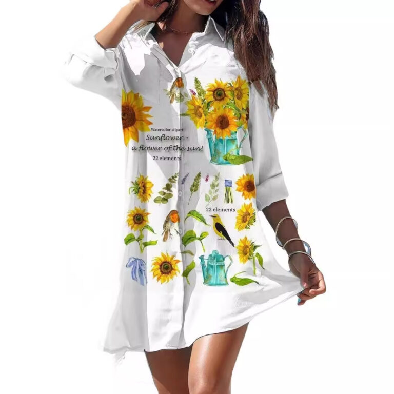 Old Women's Printed Plus Size Beach Sun Protection Shirt Dress - Image 3