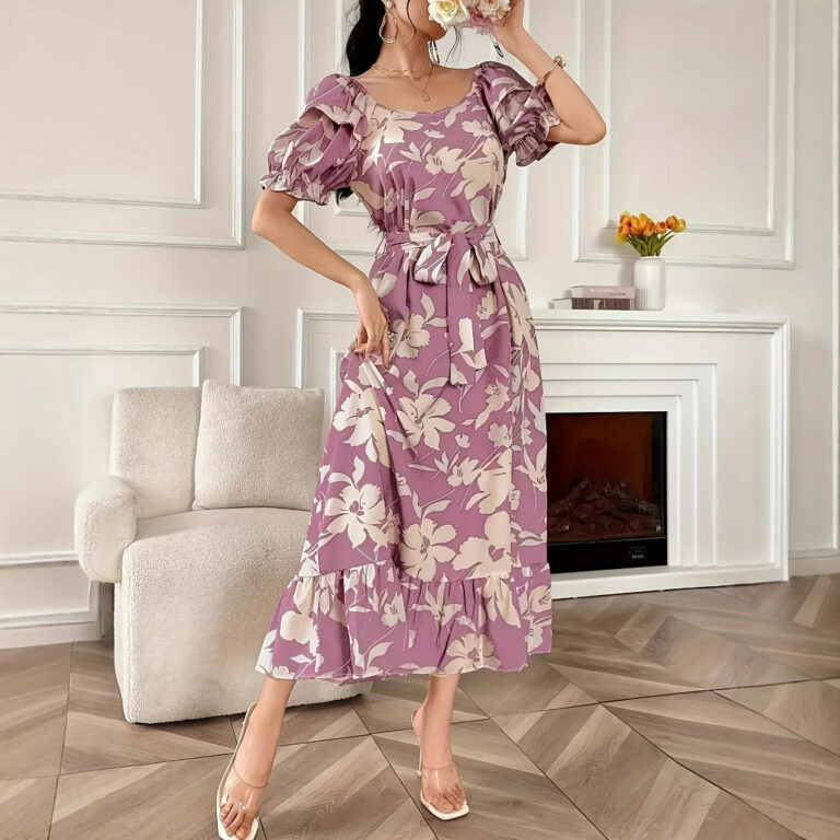 Women's Fashion Printed Lace-up Dress - Image 6