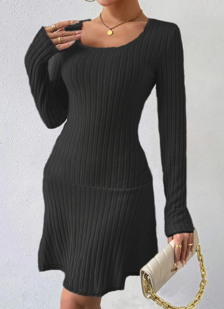 Fashion Solid Color Waist Tight Long Sleeve Dress - Image 6
