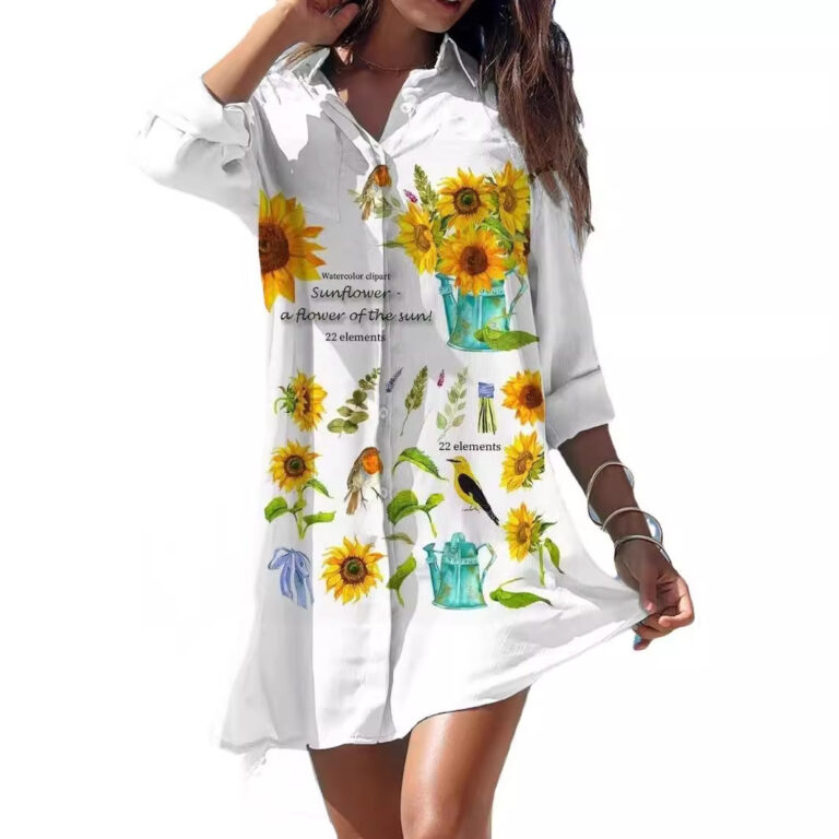 Old Women's Printed Plus Size Beach Sun Protection Shirt Dress - Image 5