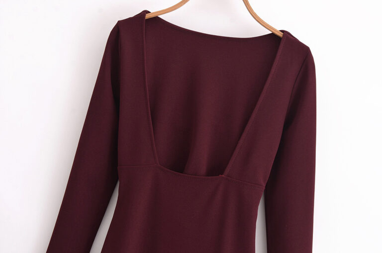 Women's Solid Color Long Sleeve Backless Dress - Image 7