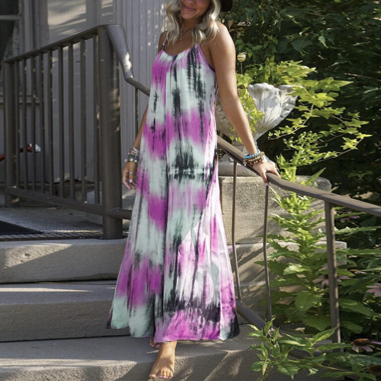 European And American Tie-dye Striped Printing Slip Plus Size Dress - Image 3