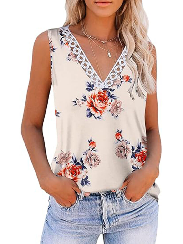 Women's Positioning Printed V-neck Lace Vest - Image 6
