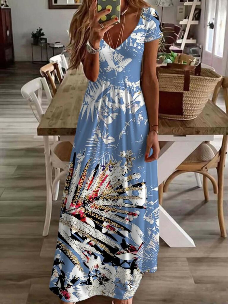 Women's 3D Printed V-neck Casual Fashion Dress - Image 6
