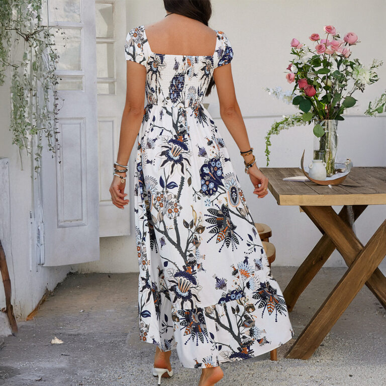 Printed Contrast Color Short Sleeve Dress Women's Clothing - Image 4
