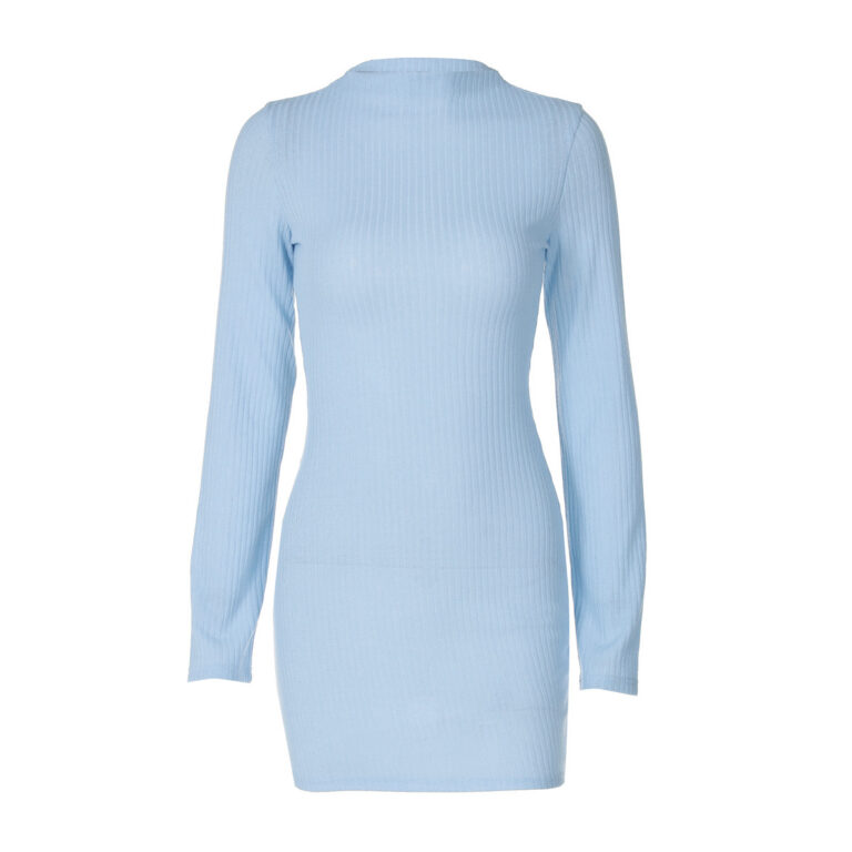 Slim Knit Striped Sheath Long Sleeve Dress - Image 5