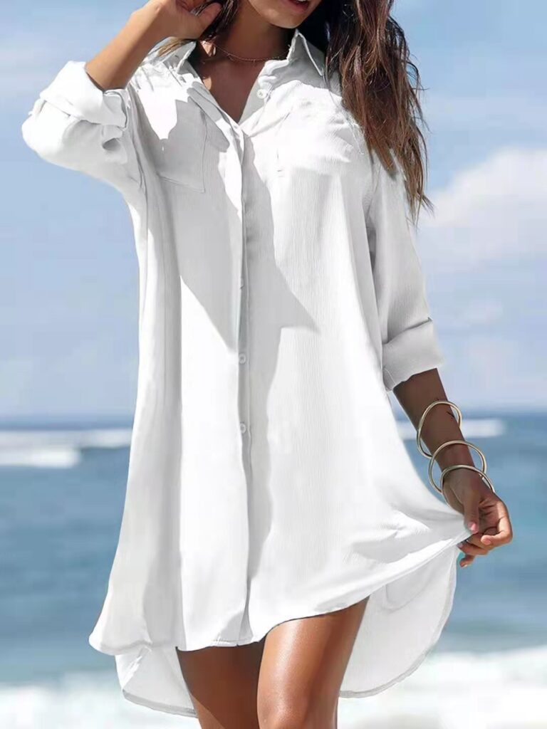Old Women's Printed Plus Size Beach Sun Protection Shirt Dress - Image 6