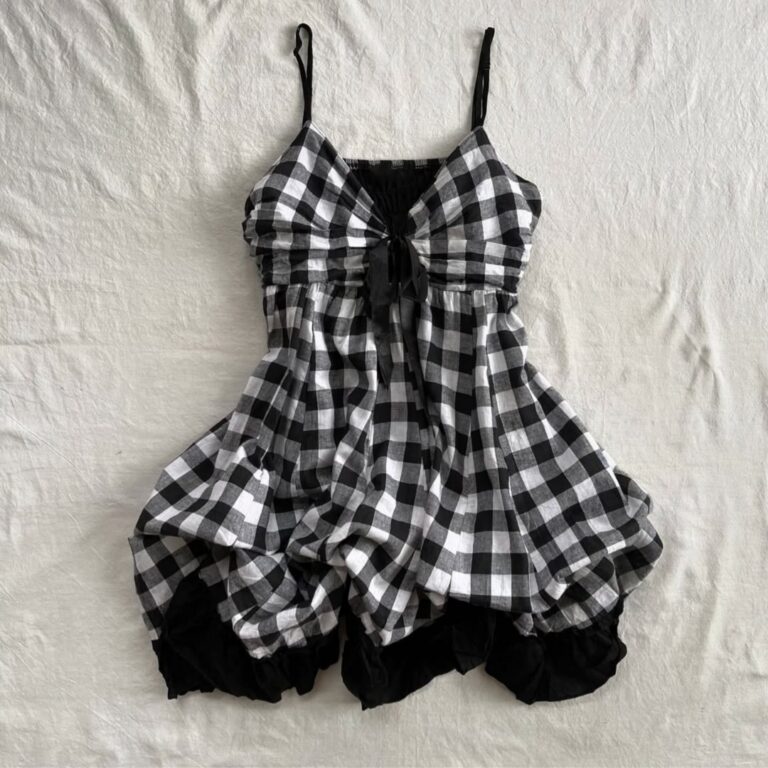 Women's Casual Black And White Checkered Camisole Dress