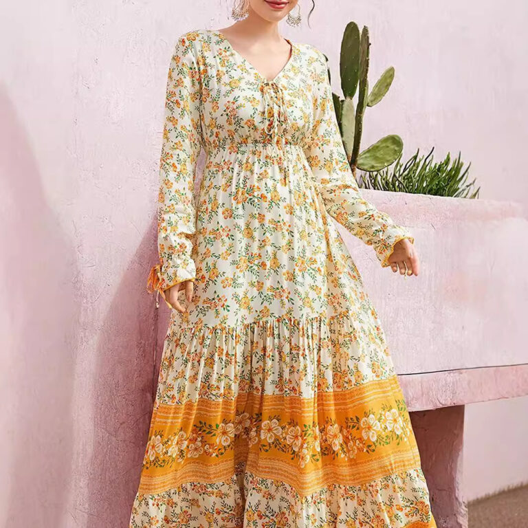 New Women's Long Sleeve Bohemian Dress Indian Ethnic Style - Image 2