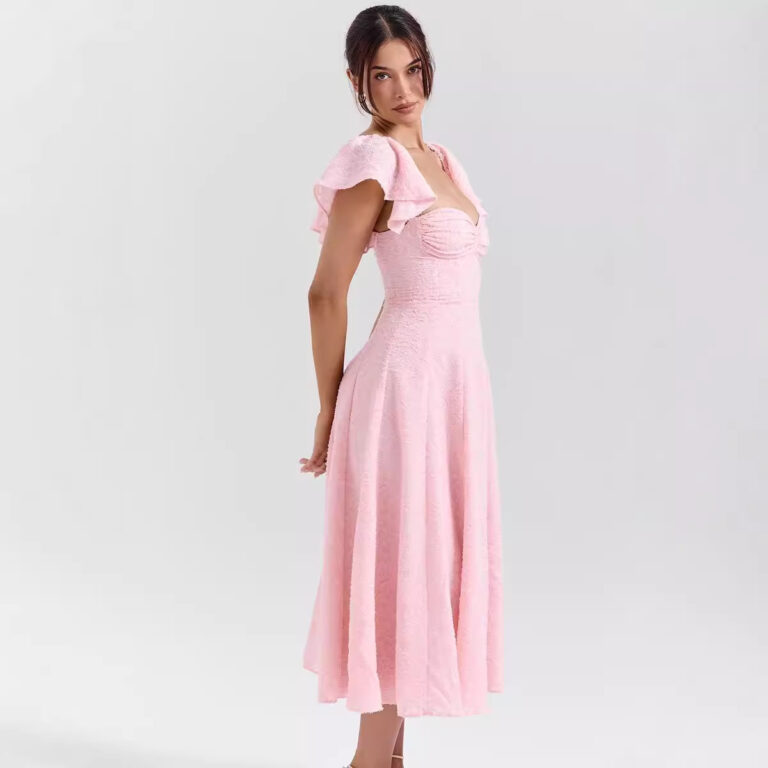 Fashion Square Collar Two-way Sleeves Jacquard Dress - Image 3