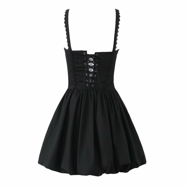 Lace Splicing Sling Lace-up Waist-controlled Dress - Image 5