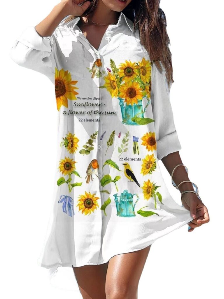 Old Women's Printed Plus Size Beach Sun Protection Shirt Dress - Image 8