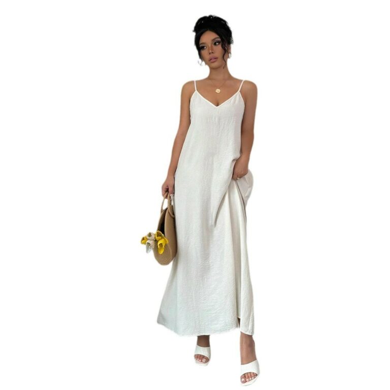 Suspenders High-grade Mid-length White Women's Dress - Image 5