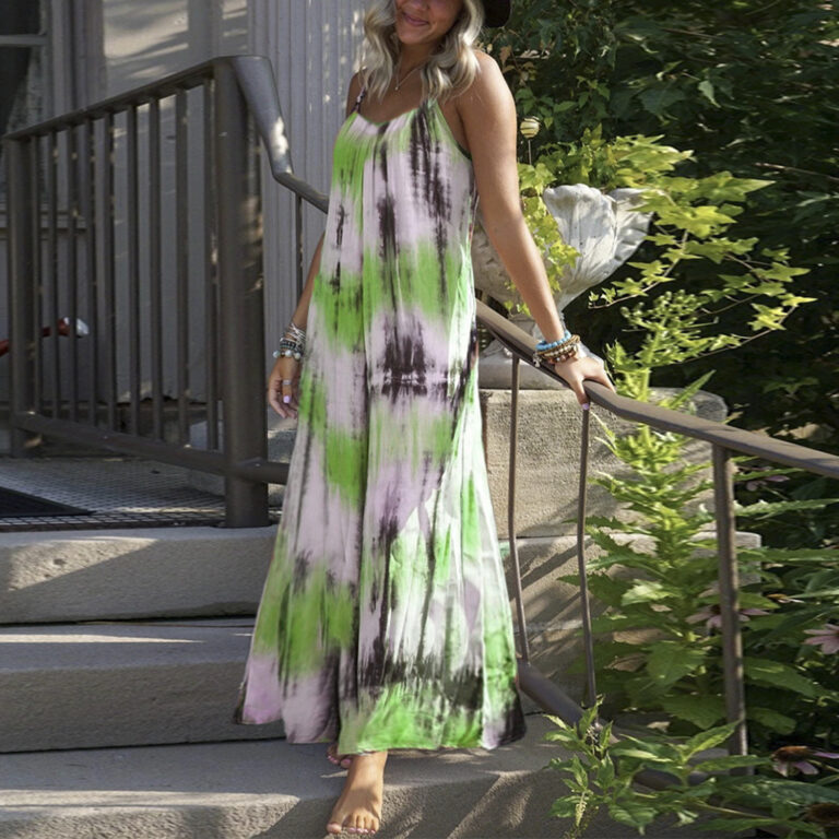 European And American Tie-dye Striped Printing Slip Plus Size Dress - Image 2