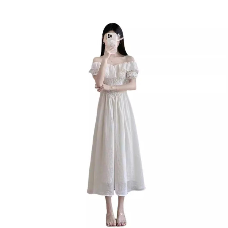 Summer French Style High-grade Off-shoulder White Dress Women - Image 5