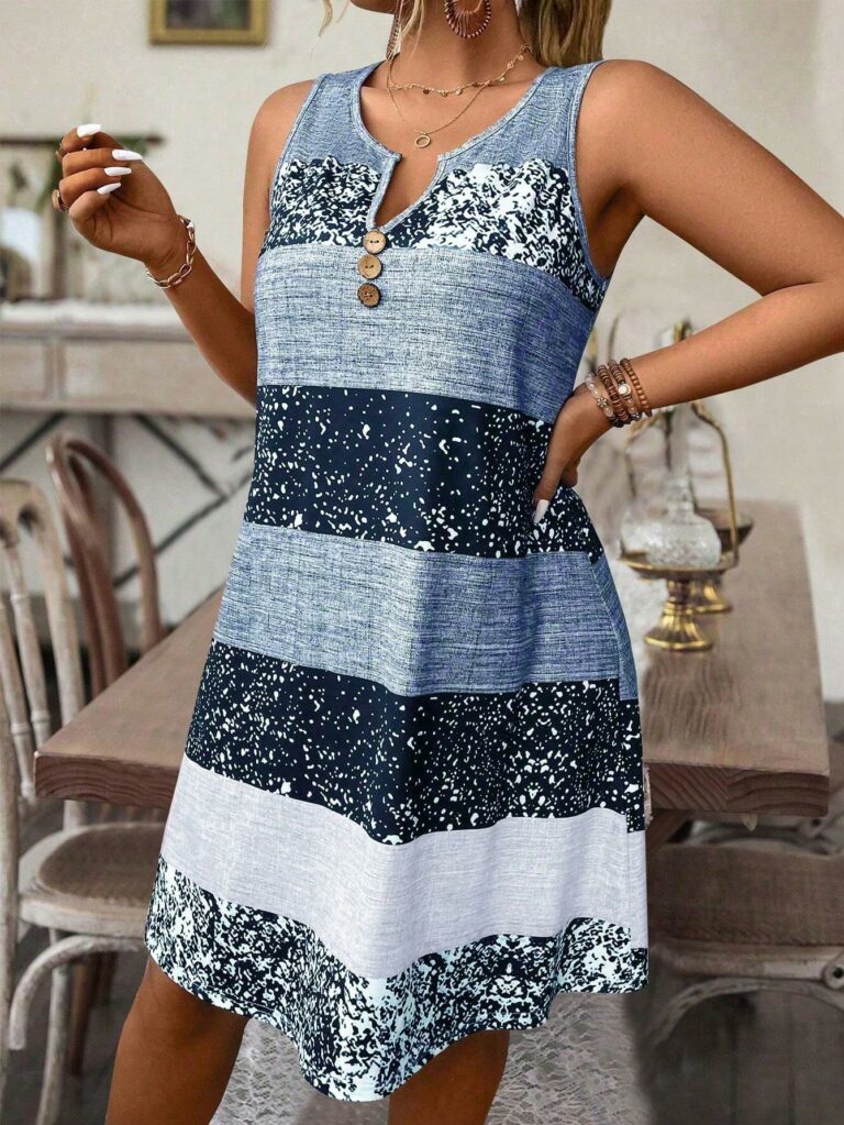 Plus-size Striped Tank Top Sleeveless Skirt Print - Image 3