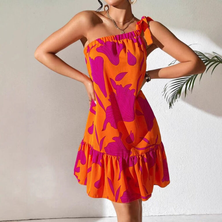 Women's Oblique Shoulder Strap Fashion Printing Dress - Image 4
