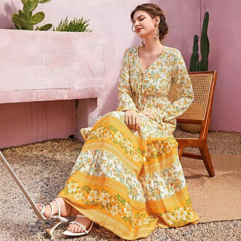 New Women's Long Sleeve Bohemian Dress Indian Ethnic Style - Image 3