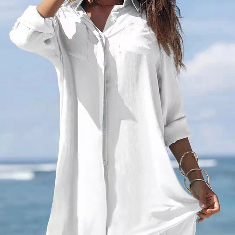 Old Women's Printed Plus Size Beach Sun Protection Shirt Dress - Image 2