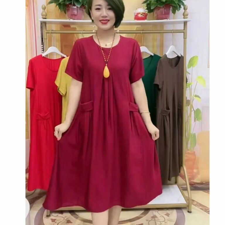 Fashion Leisure Anti-aging Double-sided Solid Color Large Plate Pocket Dress - Image 3